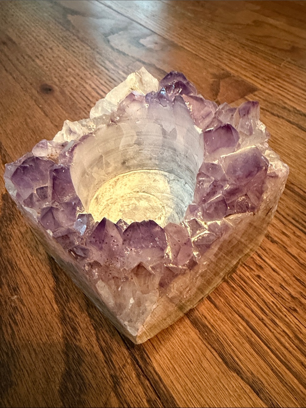Amethyst Crystal Tealight Holder - Purple Gem Accent